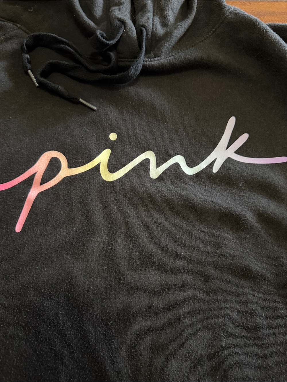 PINK Victoria's Secret Black Hoodie with Gradient Script Logo - Picture 4 of 5